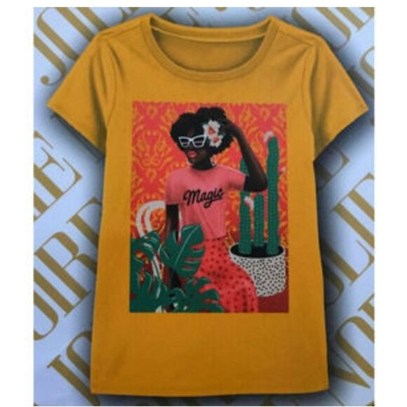 Jolie Noire Girl's SS Tee Graphic Magic Print Yellow Size 7/8 - Picture 1 of 8